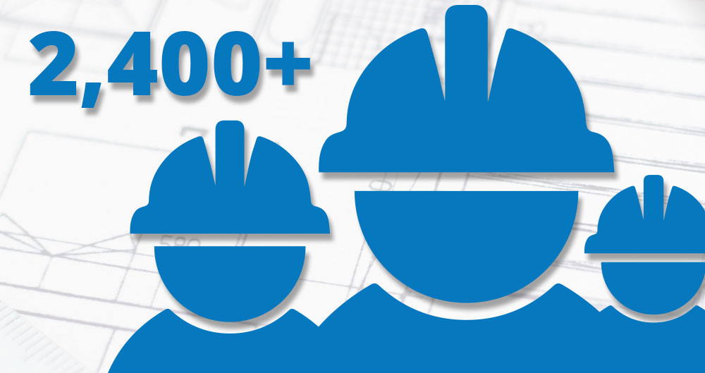 Graphic with 3 blue builder Icons. The number 2,400 plus appears in the top left corner.