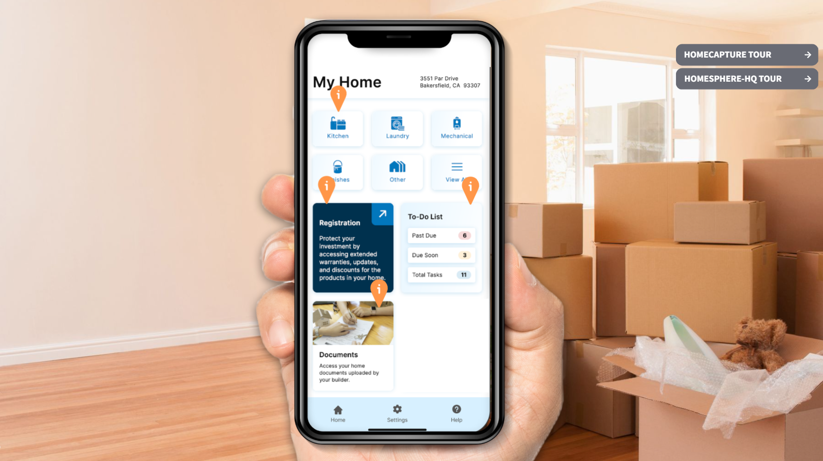 Phone screen showing My HomeSphere, an app for homeowners.