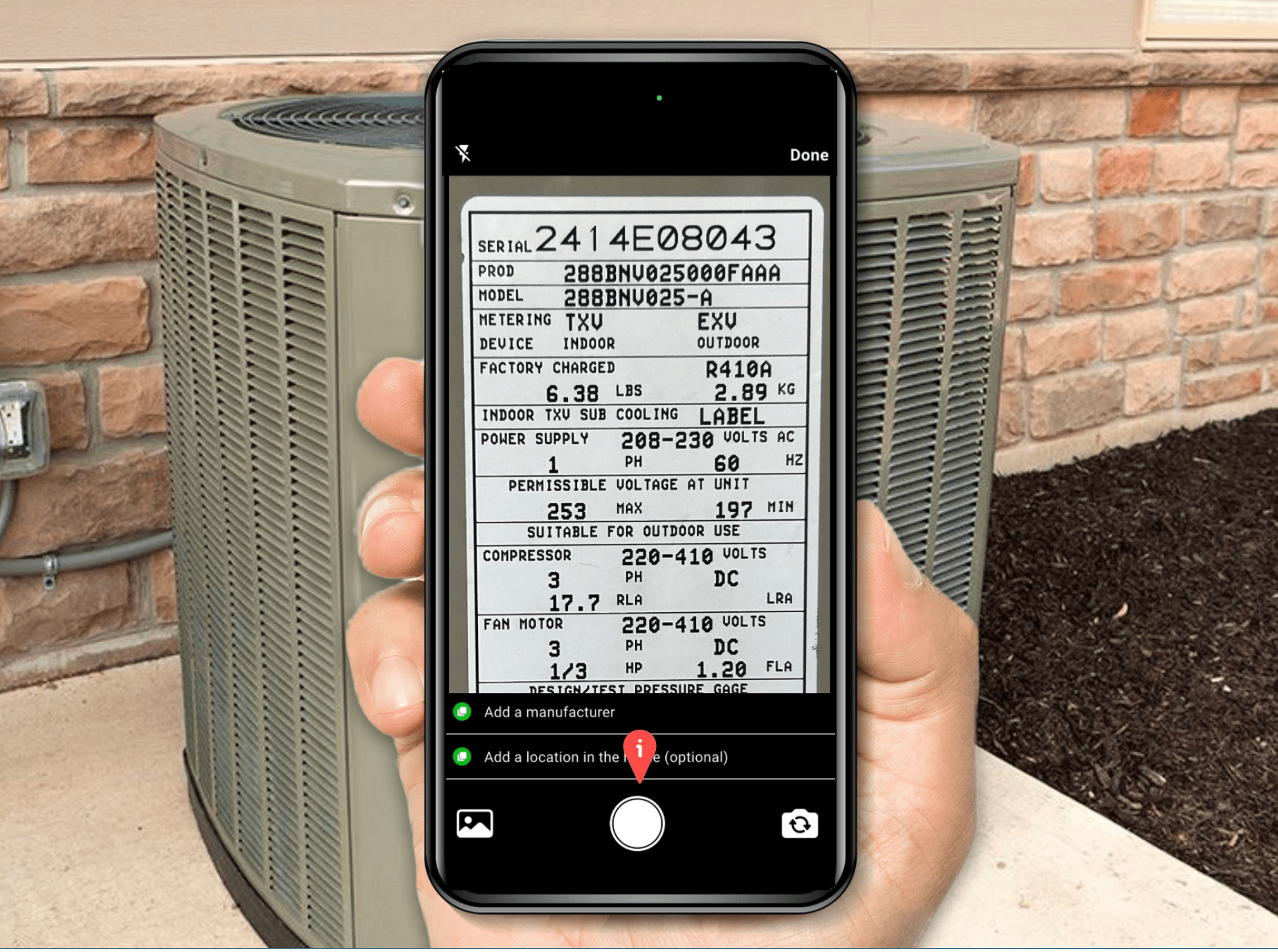 HomeCapture reading an air conditioner's model and serial number from its label